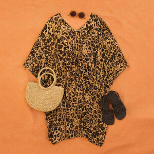 Leopard Animal Print Kaftan Beach Cover Up Swinsuits For All 18/20 Plus Size
